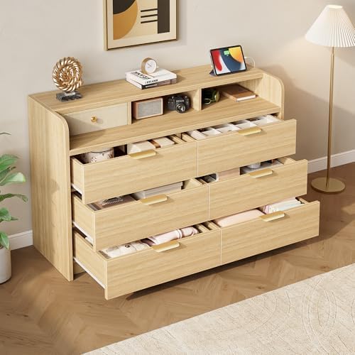 MapleGrace 53'' Wide 9 Drawer Dresser for Bedroom, Wood TV Stand Dres...