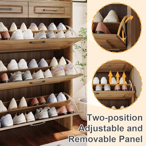 Lakifun Narrow Shoe Organizer Cabinet with 3 Large Flip Drawers & 2 Stora...