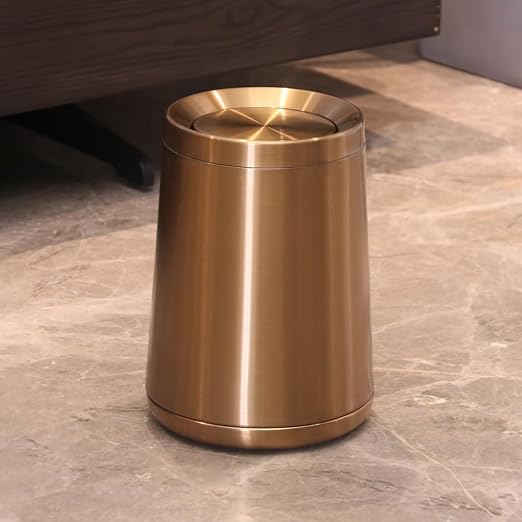 10 L/2.6Gallen, Swing Lid Gold Brass Trash Can, Brushed Nickel Garbage Can - Image 2