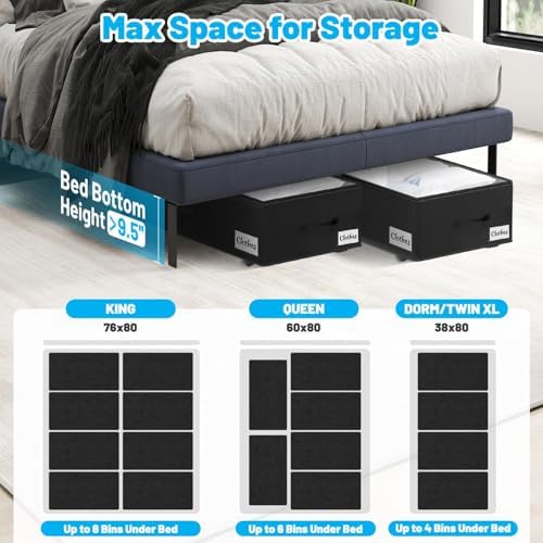 Under Bed Storage with Wheels, 2-Pack 10" Height XXL 75L Rolling Storage...