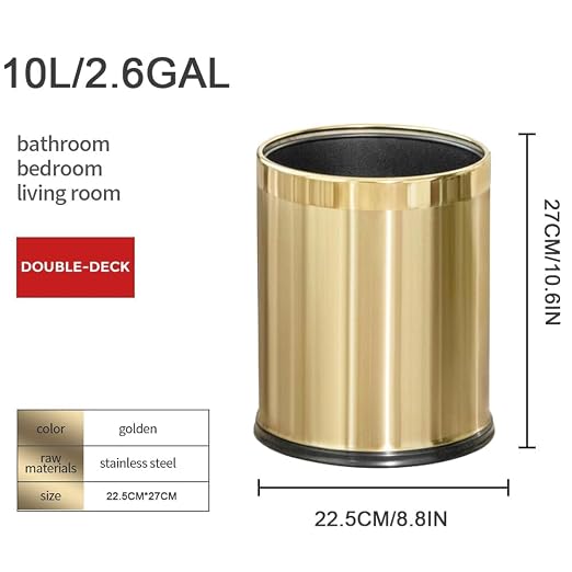 2.6Gallon/10L Brass Gold Bathroom Trash Can - Image 6