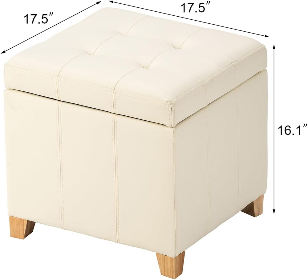 Adeco Square Storage Ottoman with Hinged Lid, 16" Upholstered Foot Stool...