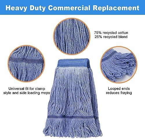 Pack of 6 Heavy Duty Commercial Looped End Cotton Mop, String Cotton Mop Refill - Image 2