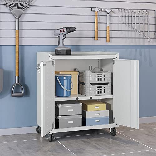 Manhattan Comfort Fortress Rolling Garage Storage Cabinet with 2 Adjustable S...