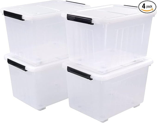 4 Packs 30 L Stackable Plastic Storage Bins by Lasbily