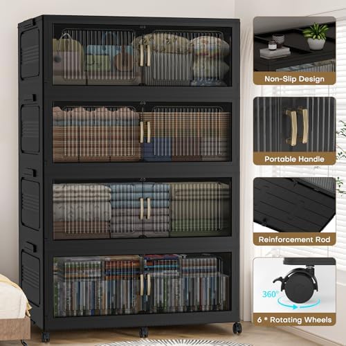 210Gal Extra Large Stackable Storage Bins with Lid, 840QT Foldable Collapsibl...