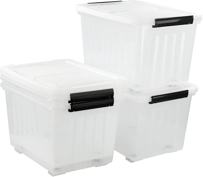 Bringer 4-Pack 30 L Clear Plastic Storage Box, Large Wheeled Storage Bin - Image 7