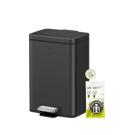 EKO Madison Matte Black 12L / 3.2 Gal Bathroom Trash Can by EKO