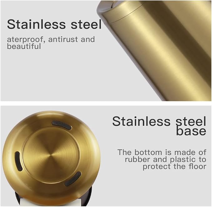 Household Swing Gold Bathroom Trash Can，Brushed Stainless Steel，10 L/3 - Image 6