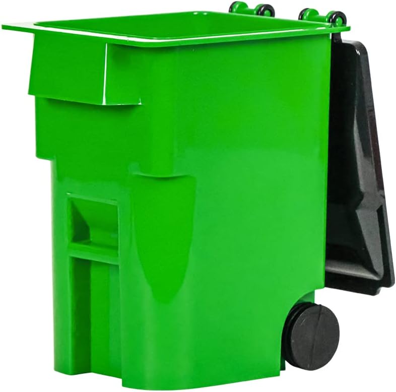 Miniature Green Trash Can with Lid & Wheels for Wrestling Action Figures