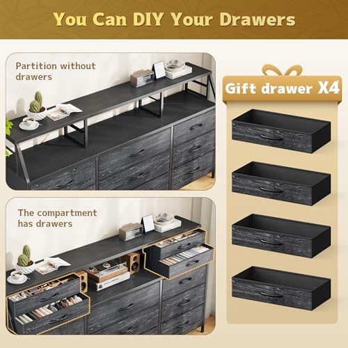 Homkdom Black Dresser for Bedroom with 9 Fabric Drawers & Display Top Shelf
