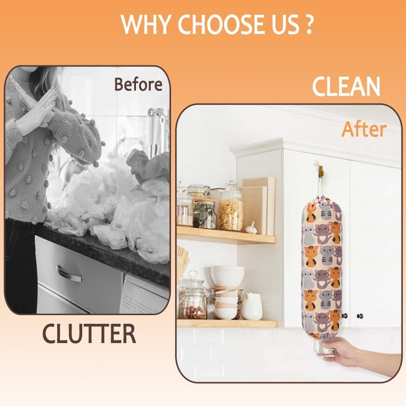 Plastic Bag Holder, Cute Grocery Bag Holder for Plastic Bags, Wall Mount Bags Dispenser for Home Kitchen Decor (Cat)