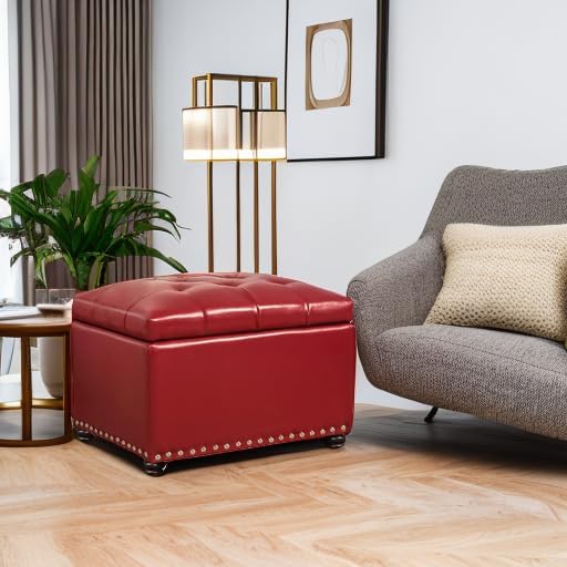 24'' Leather Storage Ottoman Rectangular Foot Rest Stool - Image 5