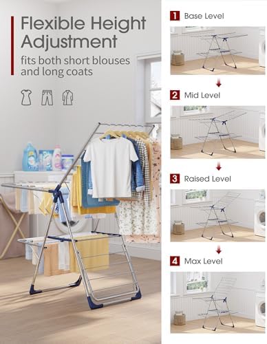 Sakugi Clothes Drying Rack, Foldable 2-Level with 55.5" Adjustable Wings