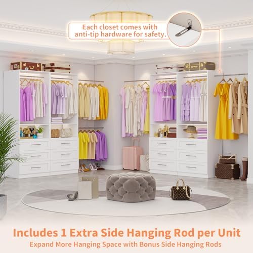 Closet System Set of 2, Closet System with 6 Drawers, 4 Rods & 2 Shelves,...