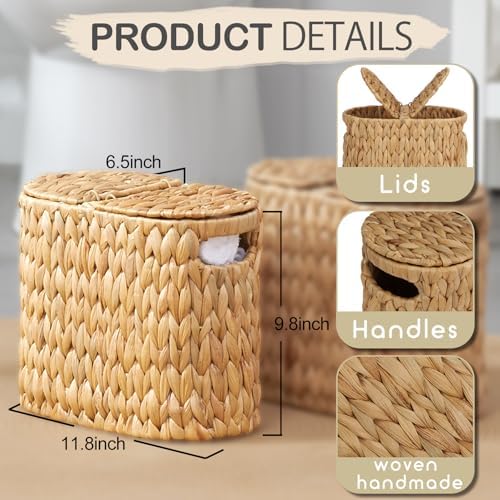Toilet Paper Basket with Lid, Water Hyacinth Wicker Toilet Paper Storage Hold...