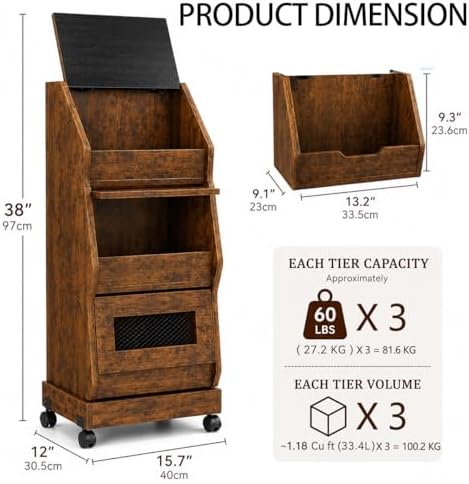 Rustic Farmhouse Pantry Cabinet with Wheels for Kitchen Storage