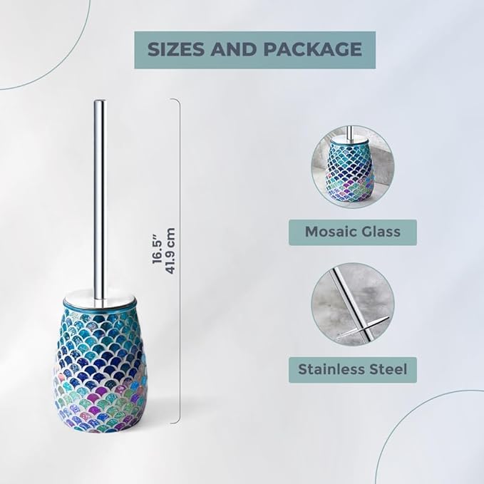 Escenzy Mermaid Bathroom Toilet Brush and Holder Set Mosaic Glass | Non-Rustic - Image 5