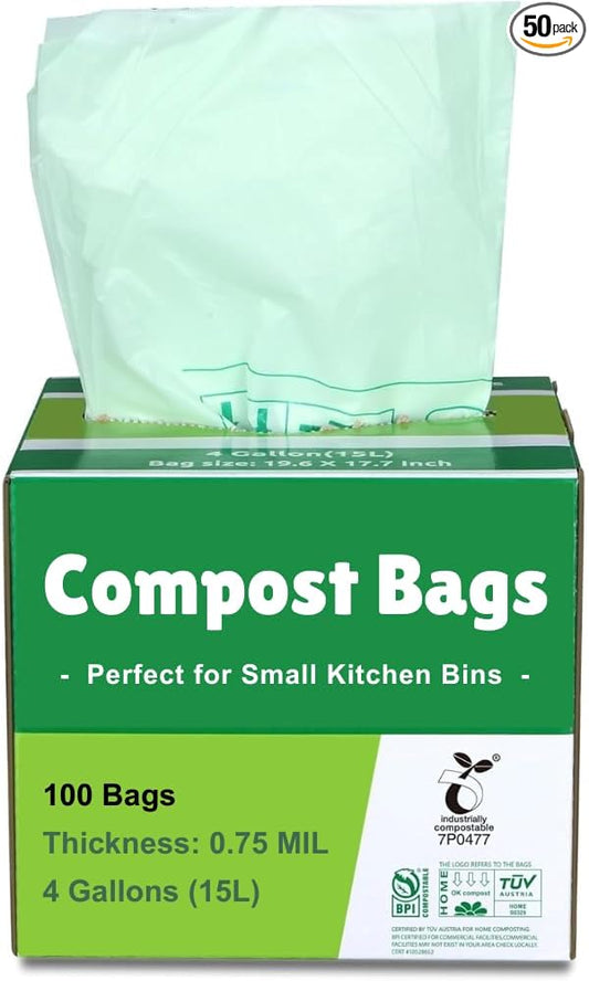 Primode 100% Compostable Bags, 4 Gallon Food Scraps Yard Waste Bags, Extra by Primode