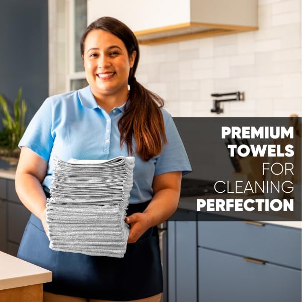 12" x 12" MW Pro Multi-Surface Microfiber Cleaning Cloths | White - Image 4