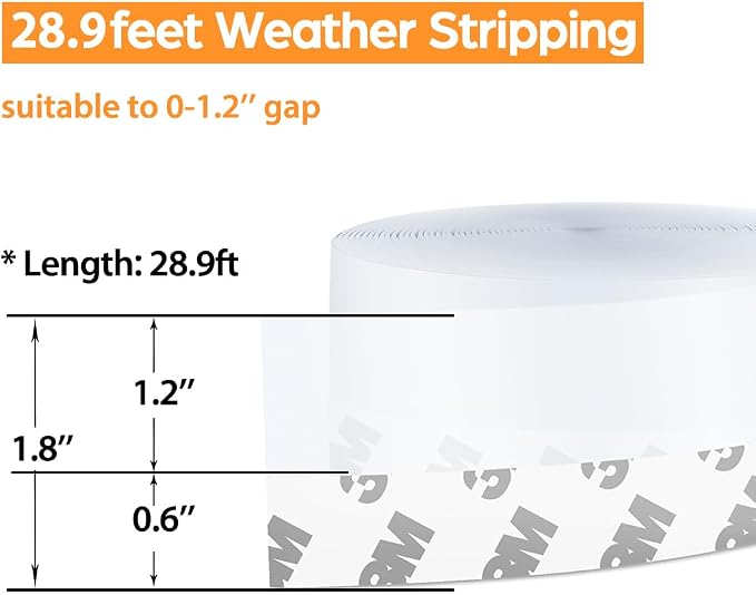 28.9 Ft Door Weather Stripping Door Seal Strip, Silicone Door Draft Stopper - Image 2