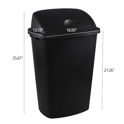 4-Pack 13 Gallon Plastic Swing Top Trash Can, Lidded Wastebasket Garbage Can - Image 2