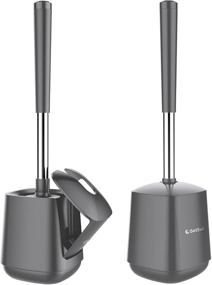 SetSail Toilet Brush and Holder 2 Pack, Self Closing Lid Toilet Bowl Brushes by SetSail