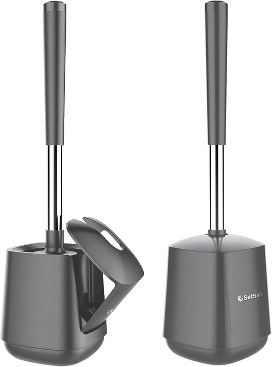 SetSail Toilet Brush and Holder 2 Pack, Self Closing Lid Toilet Bowl Brushes by SetSail