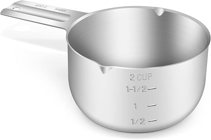 1PCS 2Cup Single Measuring Cup, Stainless Steel Measure Scoop, Metric and US by BERYLER