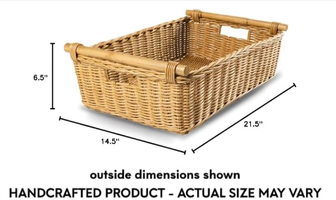 The Basket Lady Low Pole Handle Wicker Storage Basket, Extra Large, 21.5 in L x - Image 9