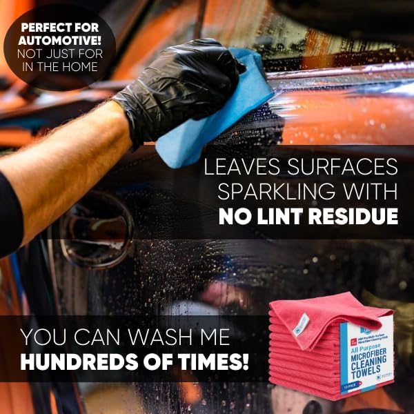 MW Pro Microfiber Cleaning Cloth | Red | Size 16" x 16" | All Purpose - Image 4