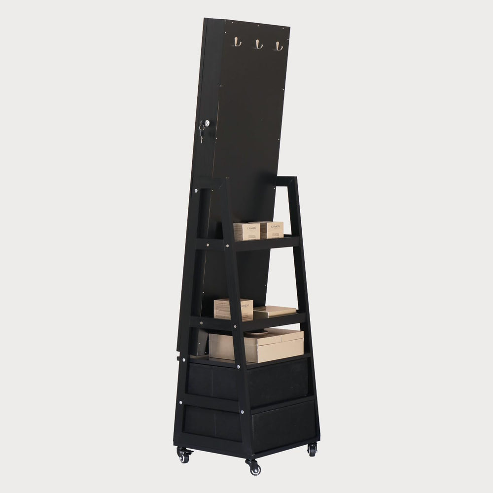 Standing Jewelry Armoire Cabinet Lockable Full Length Mirror with Drawer