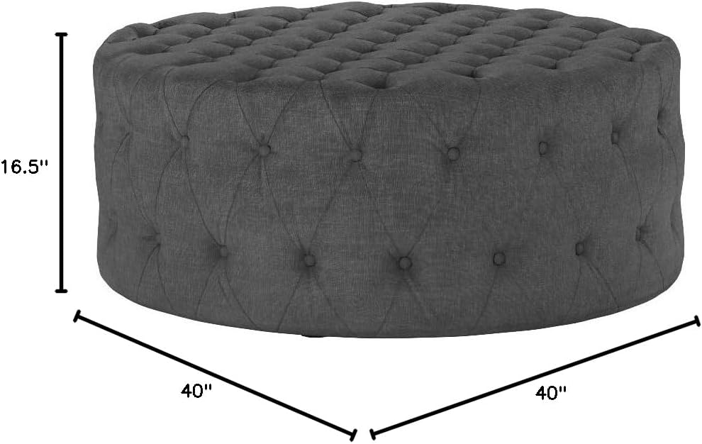 ModwayEEI-2225-GRYAmourFabric Upholstered Button-Tufted RoundOttomanGray
