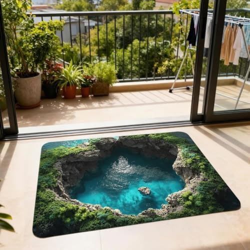 3D Optical Illusion Bath Mat, Diatomaceous Earth Bathroom Mat with Non-Slip Rubber Backing, Super Absorbent Quick Dry Floor Mat for Bathroom, Bedroom, Entryway (3d-L-19.69×31.50in)