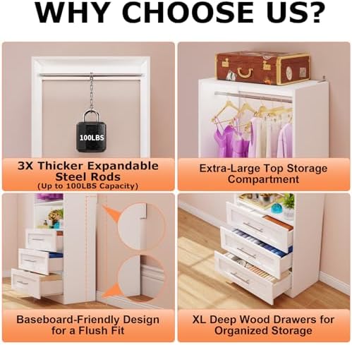 Closet System Set of 2, Closet System with 6 Drawers, 4 Rods & 2 Shelves,...