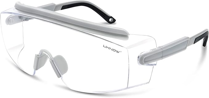 UKNOW Safety Goggles Over Glasses, Safety Glasses Anti Fog Wraparound Eye by UKNOW