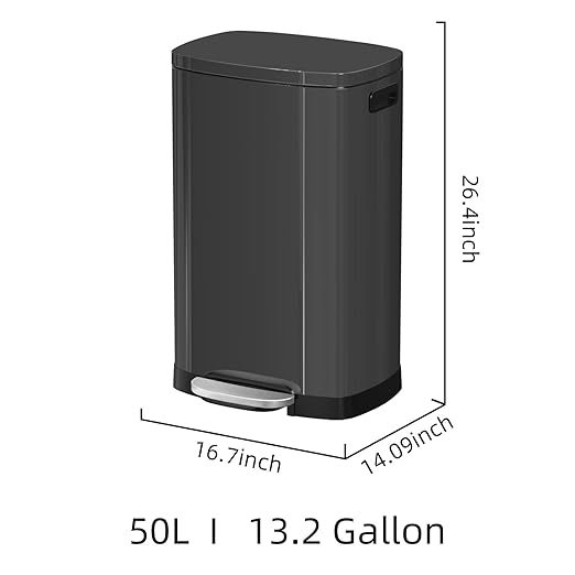 13 Gallon Trash Can with Lid, 50L Fingerprint Proof Stainless Steel Kitchen - Image 3
