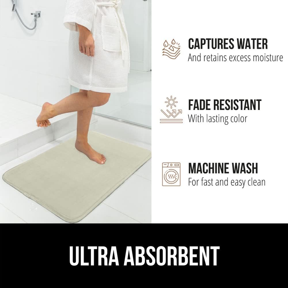 GORILLA GRIP® Memory Foam Bath Mat, Soft Absorbent Velvet Bathroom Mats, Durable Dots on Underside, Machine Washable Bathmat, Carpet Rug Room Decor for Shower Tub Floor RV, 24x17 Rugs, Sage
