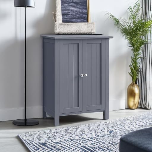 VASAGLE Bathroom Floor Storage Cabinet, 2 Adjustable Shelves,Slate Gray