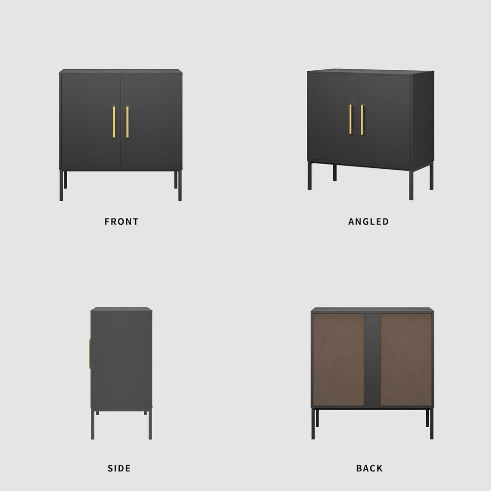 Set of 3 Storage Cabinets with Adjustable Shelf and Gold Handle, Black丨Buffet...