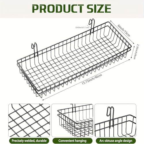 4 Pack Metal Grid Wall Baskets with Hooks, 15.75 x 6 x 2.36 Inch