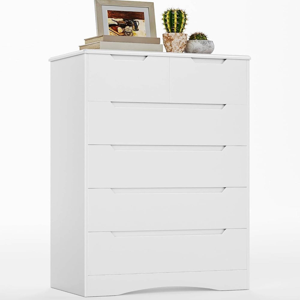 Gizoon Tall 6 Drawer Dresser, White Bedroom Chest of Drawers Cabinet