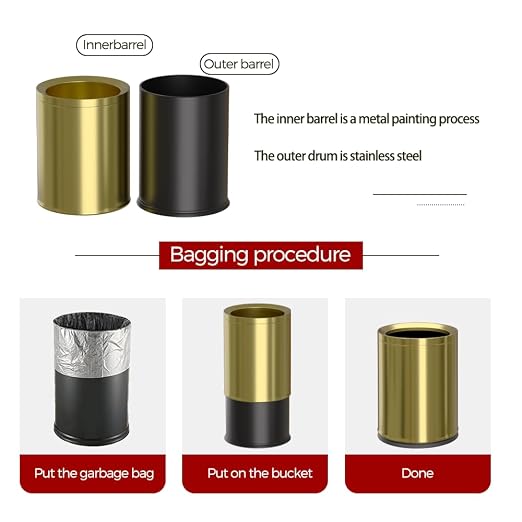 12L/3Gal Antique Brass Bathroom Trash Can, Brushed Brass Garbage can, Small - Image 5