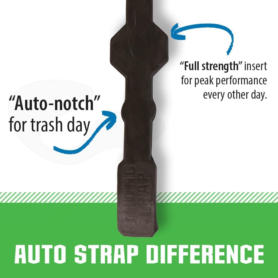 Blazer Brand Strong Strap AUTO Outdoor Trash Lid Lock – Curbside Gravity Release Setting, Fits 32–96 Gallon Cans, No Tools Required (1 Pack) Mitigate Pests, Wind, Overflow, and Spillage