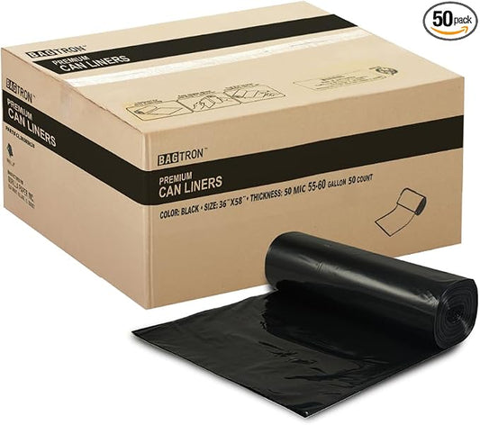 55-60 Gallon Trash Bags, 50 Micron Heavy Duty Pure LDPE Garbage Can Liners by Bagtron
