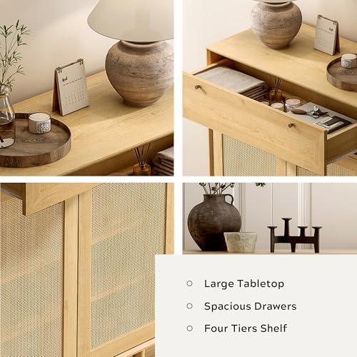 Farmhouse Rattan Shoe Cabinet Boho Shoe Storage Cabinet with 2 Doors Large Wo...
