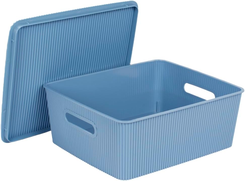 Glad Storage Baskets with Lids - Set of 4 Stackable Plastic Boxes with Handle...