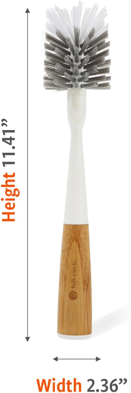 Full Circle Upstanding Bottle Brush - Made from Bamboo with Long Handle, Replaceable Head - Deep Cleans Water Bottles, Tumblers & Baby Bottles - BPA & Formaldehyde Free - White