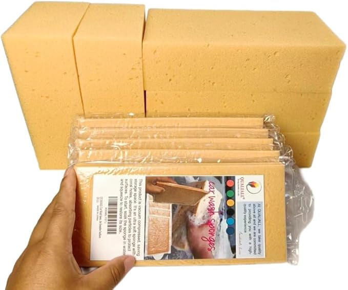 Car Wash Sponges, 5 Pack, Extra Soft Coral, Scratch Free, 8.3x4.38x2.8 inches by QUALIALL