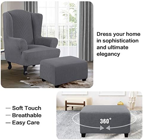 H.VERSAILTEX Ottoman Cover Slipcover Rectangle Fit Length 29"-34" Footrest Sofa Slipcovers Stool Cover Footstool Protector Covers Feature Stretch Thick Soft Jacquard Fabric Removable Washable - Grey